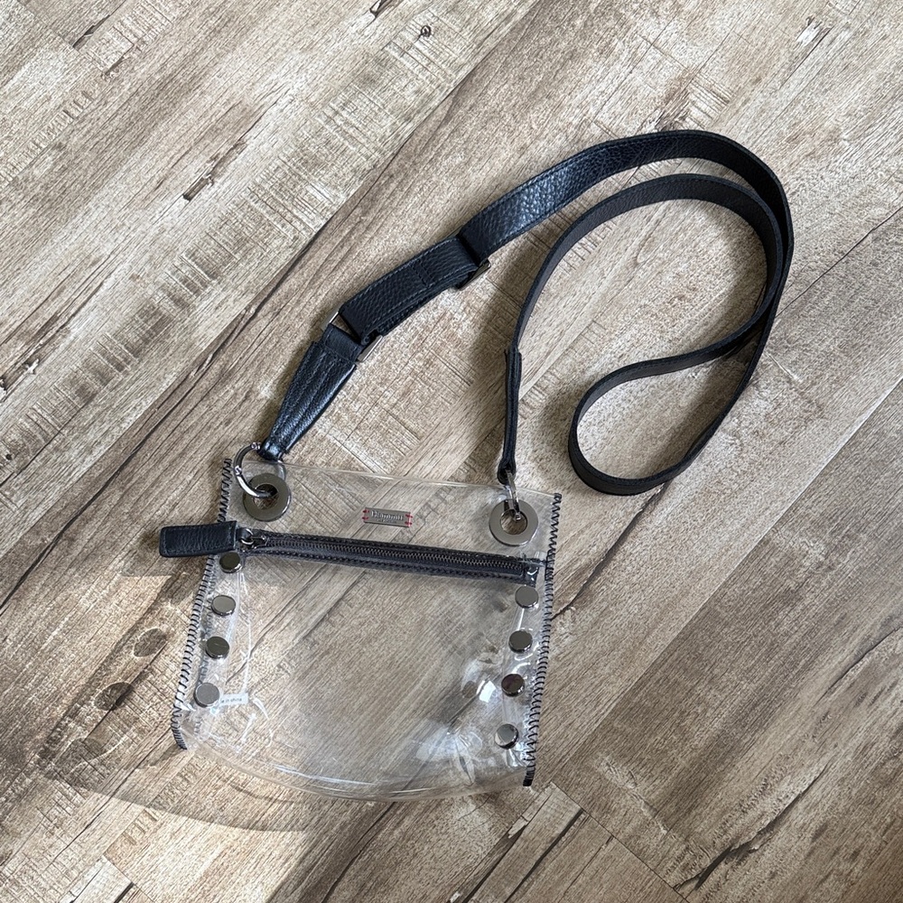 Hammitt Clear Crossbody Stadium Bag Tony Small with Black Leather Strap